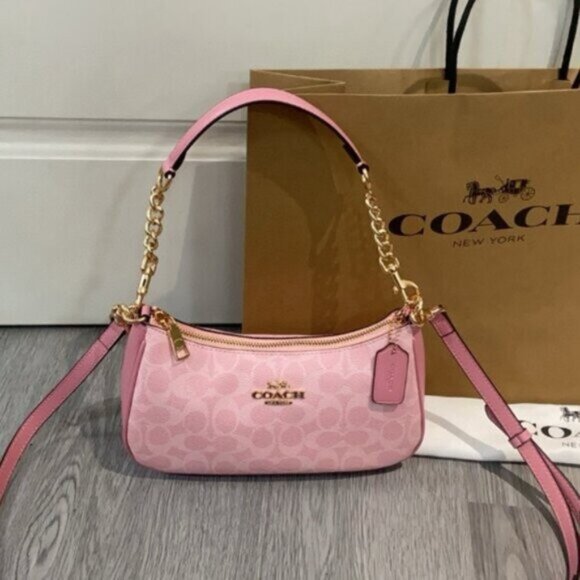 COACH Teri Shoulder Bag In Signature Canvas CV933 Dusty Pink - Picture 2 of 9